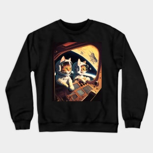 Cute Cats in Space Retro Fantastic Japanese Anime Crewneck Sweatshirt